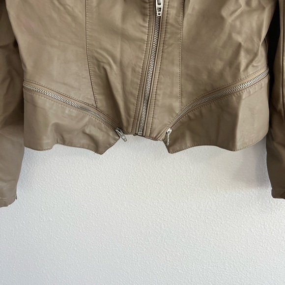 Blank NYC Taupe Brown Faux Leather Moto Jacket M - Picture 4 of 11